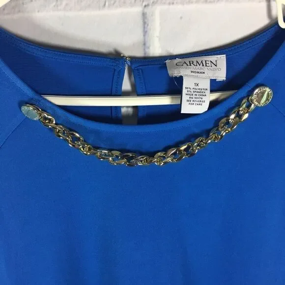 Carmen Marc Valvo Womens Blue Sleeveless Top 1X - Picture 3 of 4